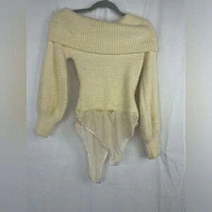 Vestique Off Shoulder Bodysuit in Beige Small Womens Knit Top